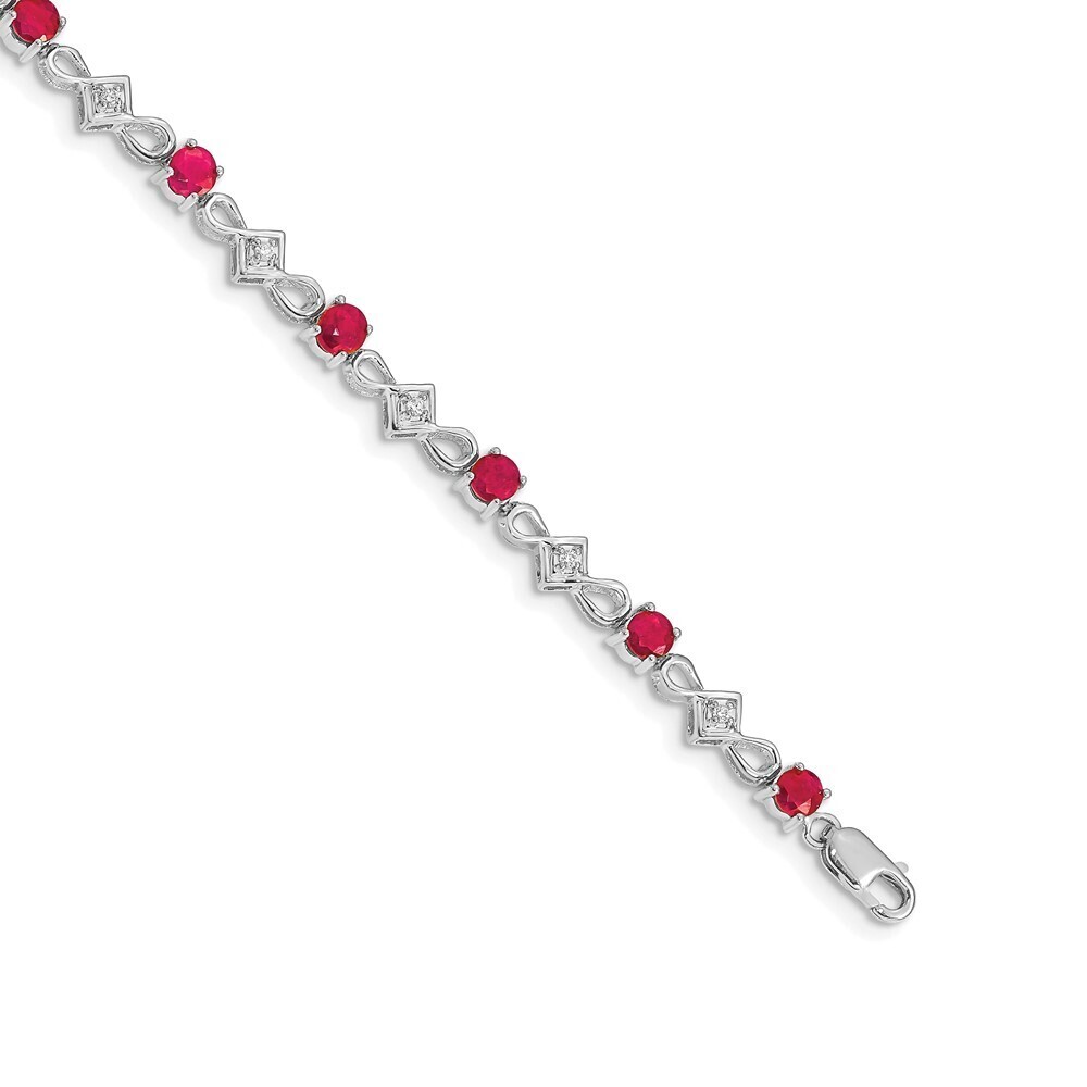 14k White Gold Diamond & Ruby Bracelet
